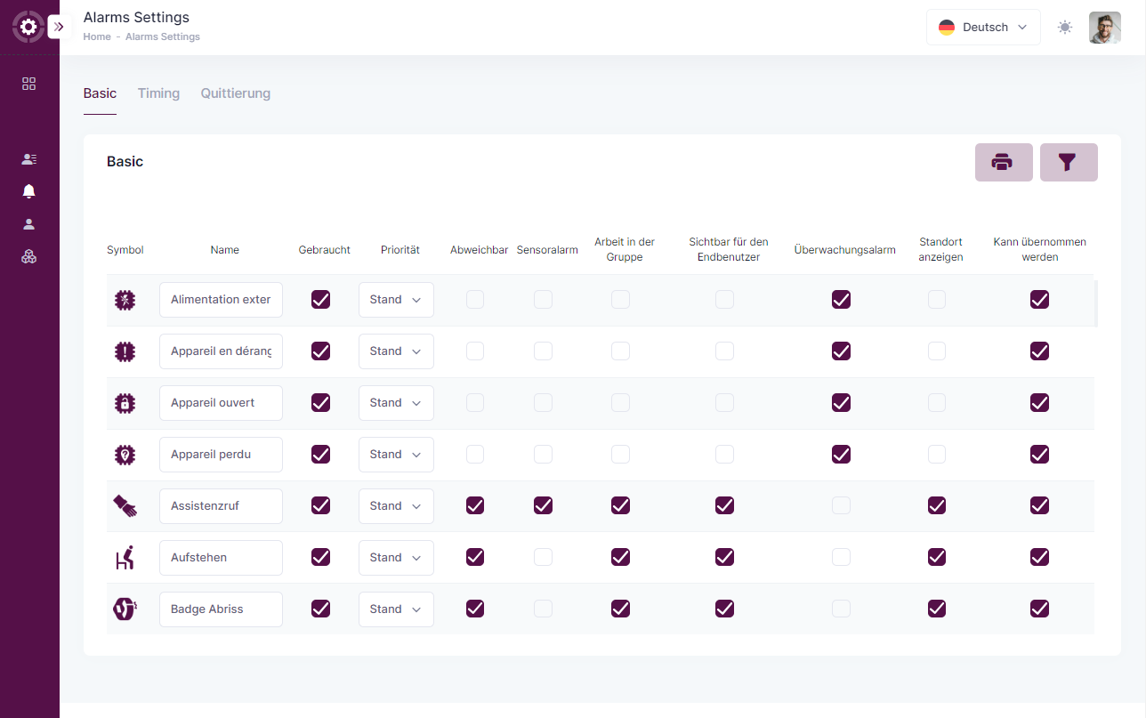 Screenshot einer Webinterface