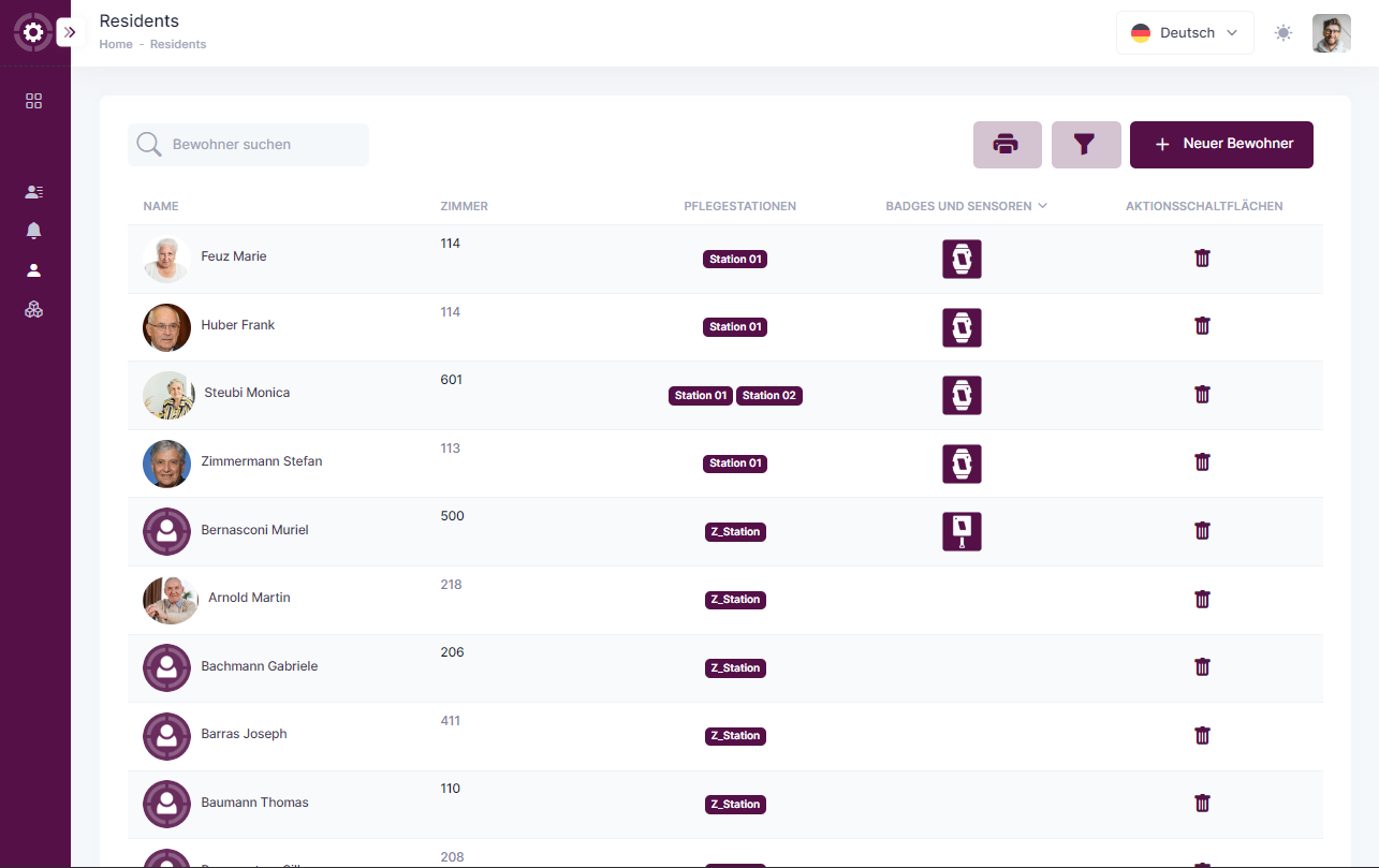 Screenshot einer Webinterface
