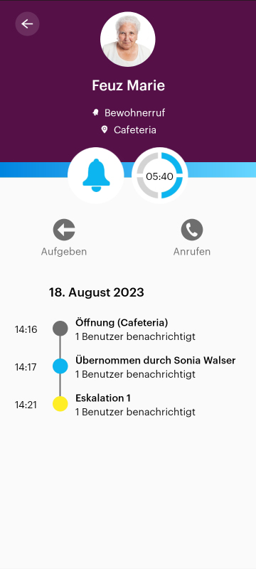 Scrrenshot einer App, illustriert Details eines Bewohnenden