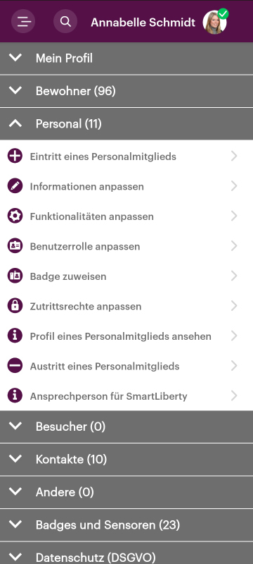 Screenshot einer App, illustriert die Admin-Funktion