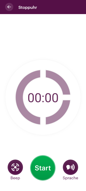 Screenshot einer App, illustriert die Stoppuhr-Funktion