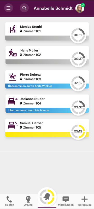 Screenshot einer App, illustriert die Alarme der Qumea-Sensoren