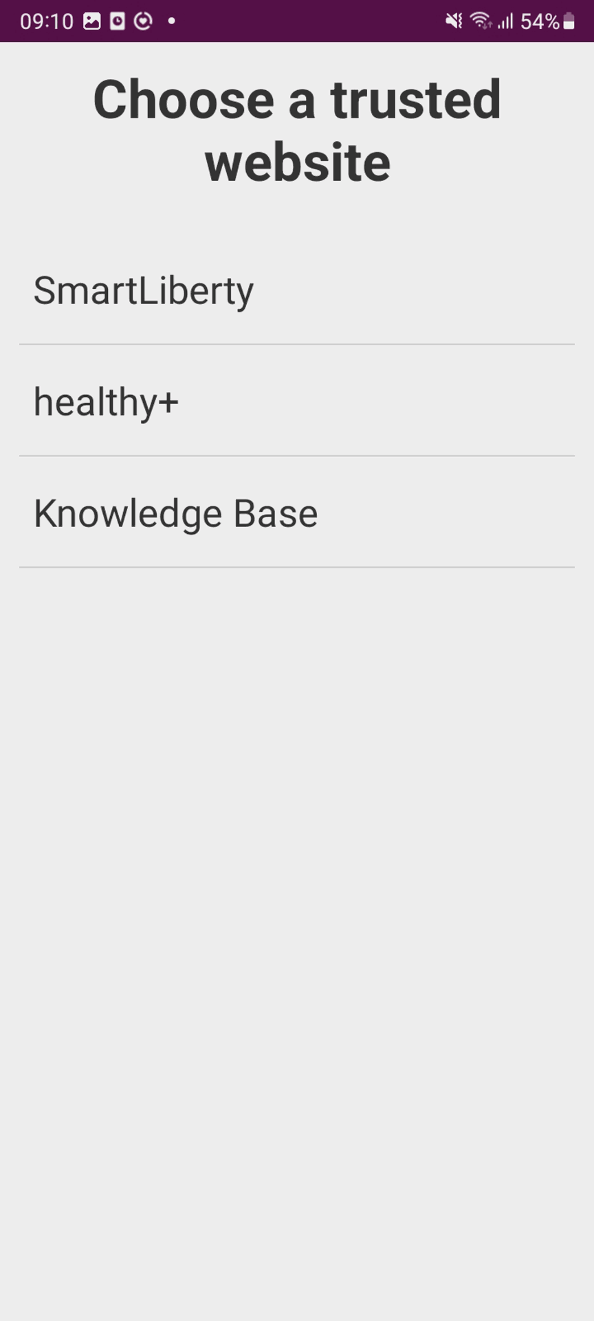 Screenshot einer App, illustriert die vertrauten Webseiten