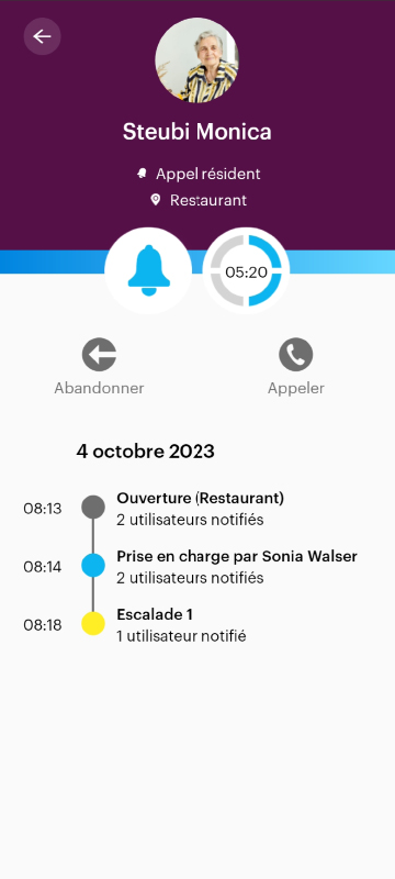 Capture d'écran d'une application, illustrant les détails d'un résident