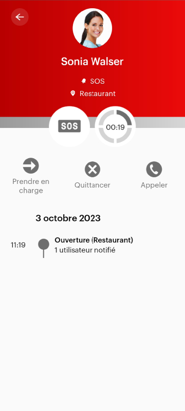 Capture d'écran d'une application avec les détails d'une alarme SOS
