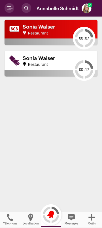 Capture d'écran d'une application, illustrant les fonctions de l'appel d'assistance