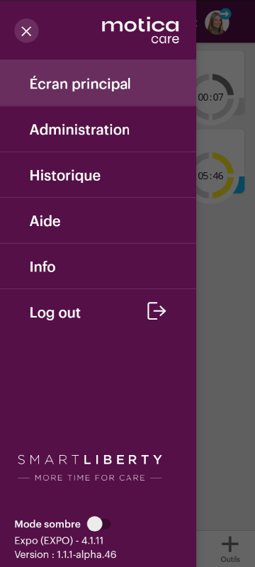 Capture d'écran d'une application, illustrant le menu principal