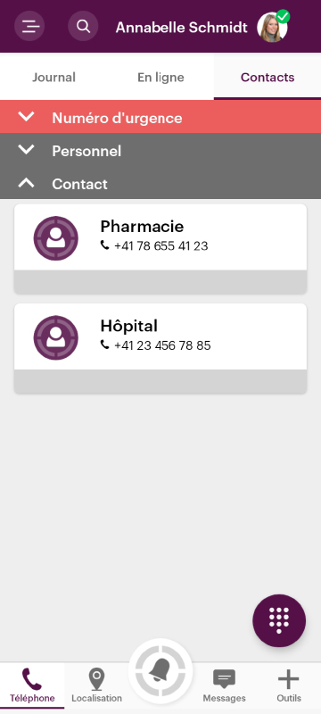 Capture d'écran d'une application, illustre les contacts