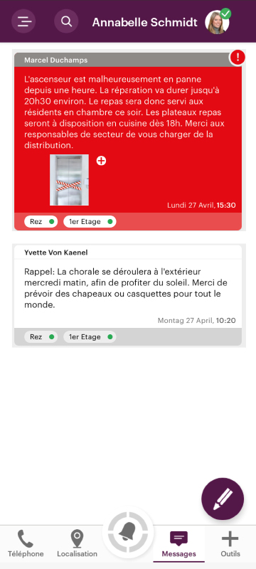 Capture d'écran d'une application, illustrant la fonction de messagerie