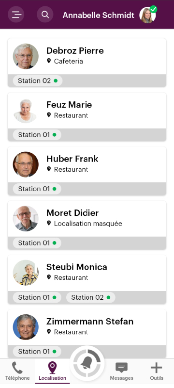 Capture d'écran d'une application, illustrant la fonction de localisation des résidents