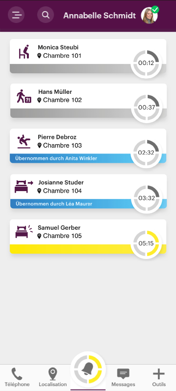 Capture d'écran d'une application, illustre les alarmes des capteurs Qumea